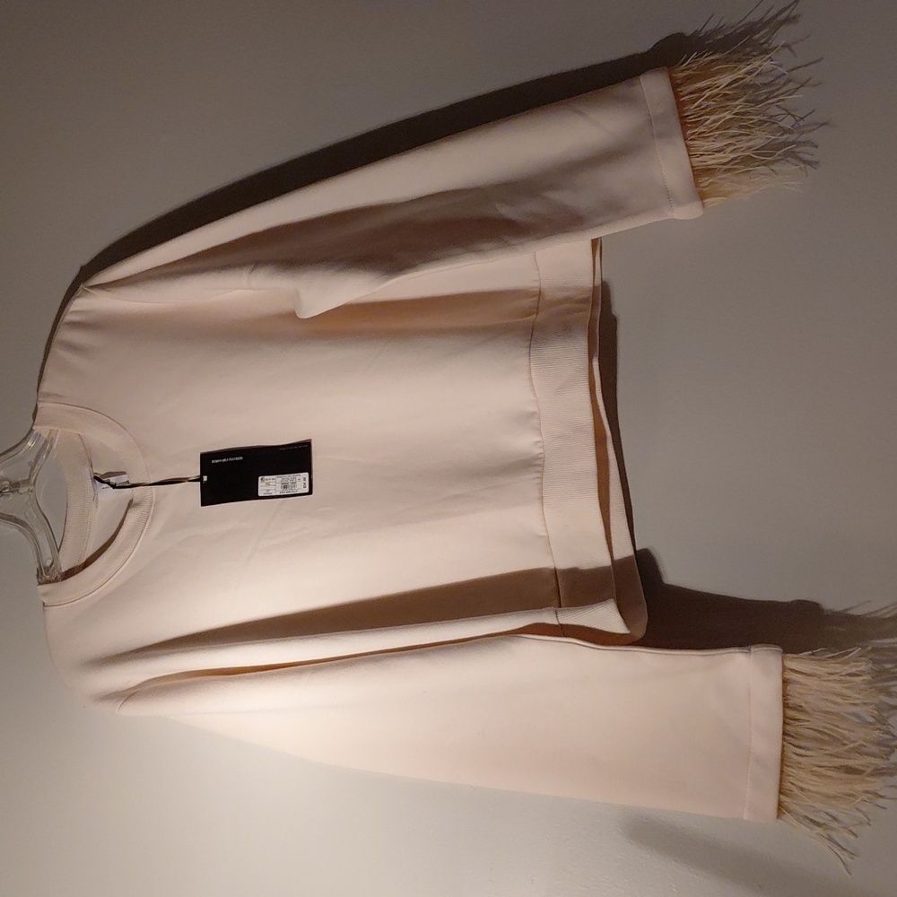 Future Collective Feather Trim Crewneck Sweatshirt - Pale Blush XXL NEW